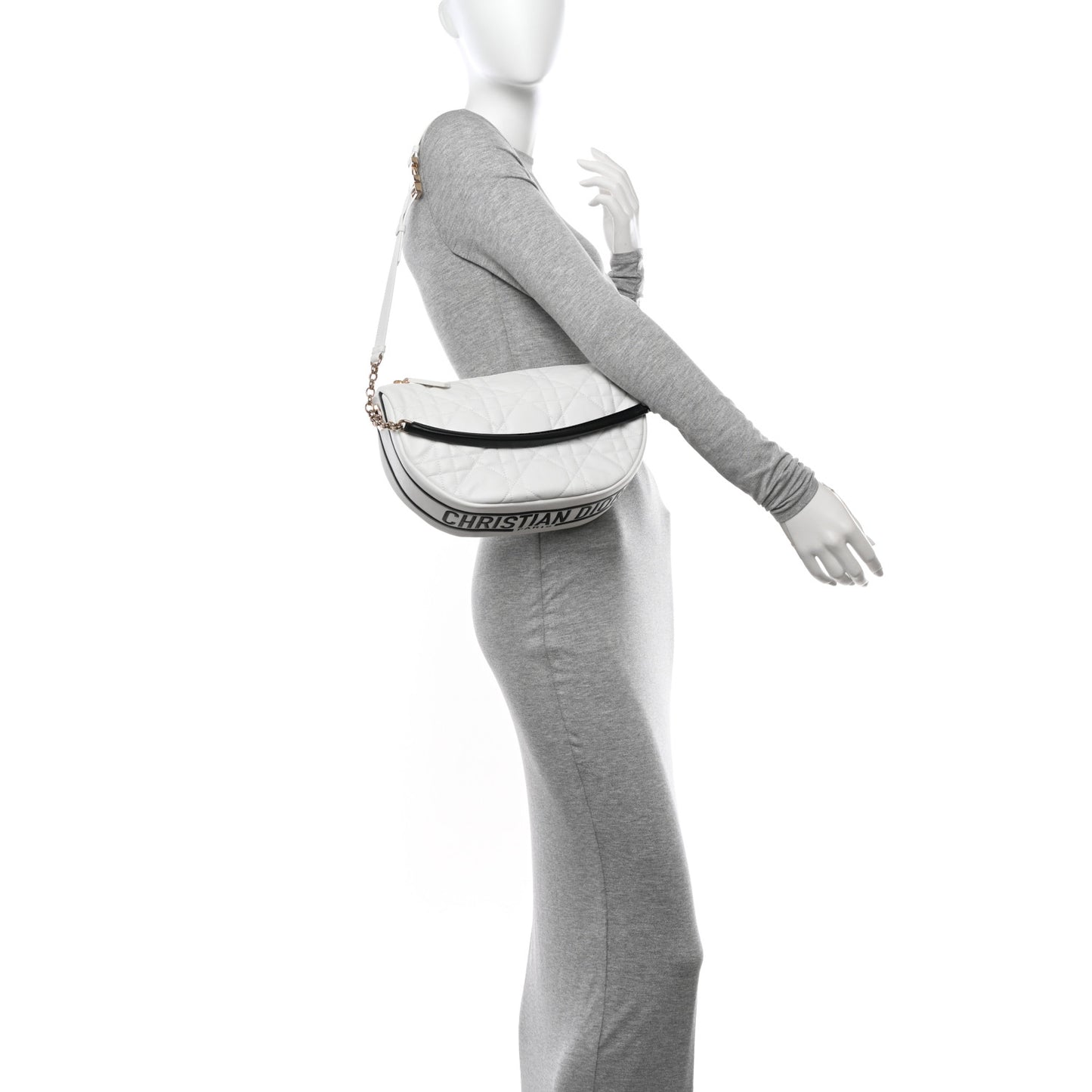 Lambskin Cannage Medium Dior Vibe Hobo Bag White