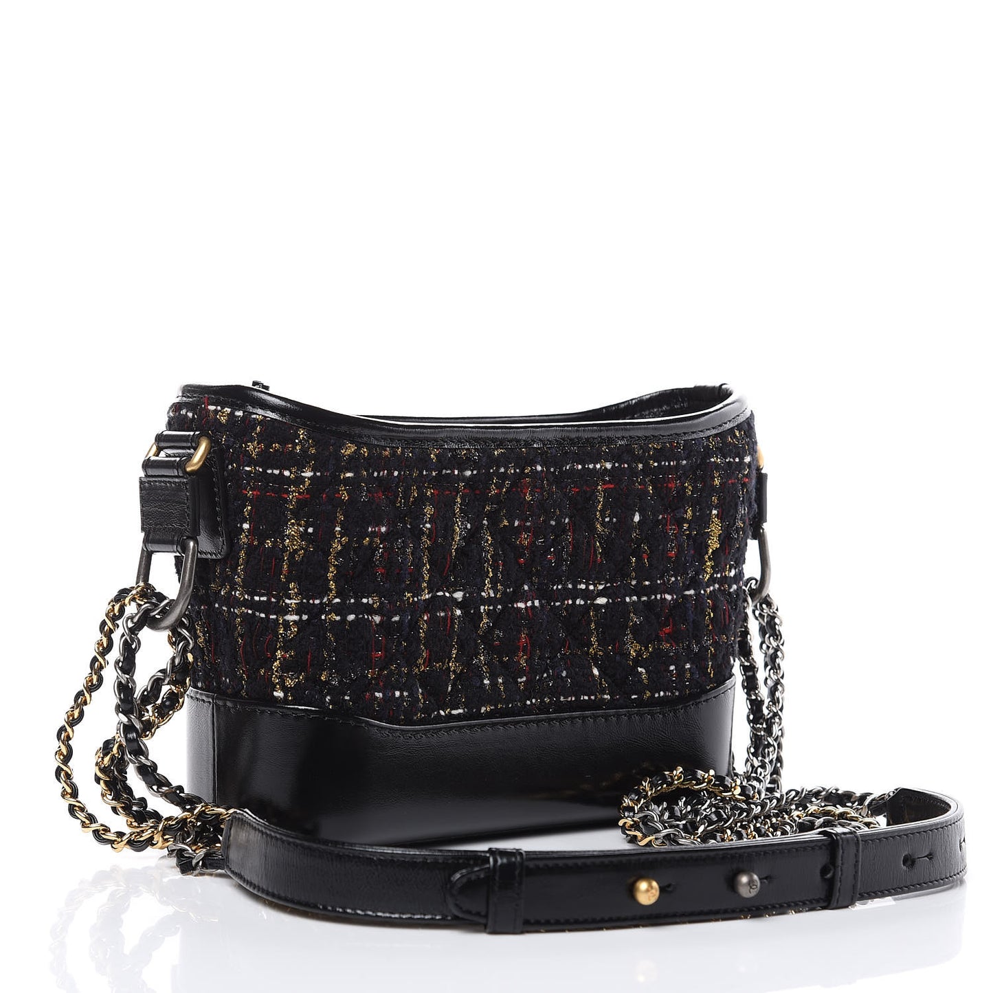 Tweed Calfskin Small Gabrielle Hobo Black Gold Red Ecru
