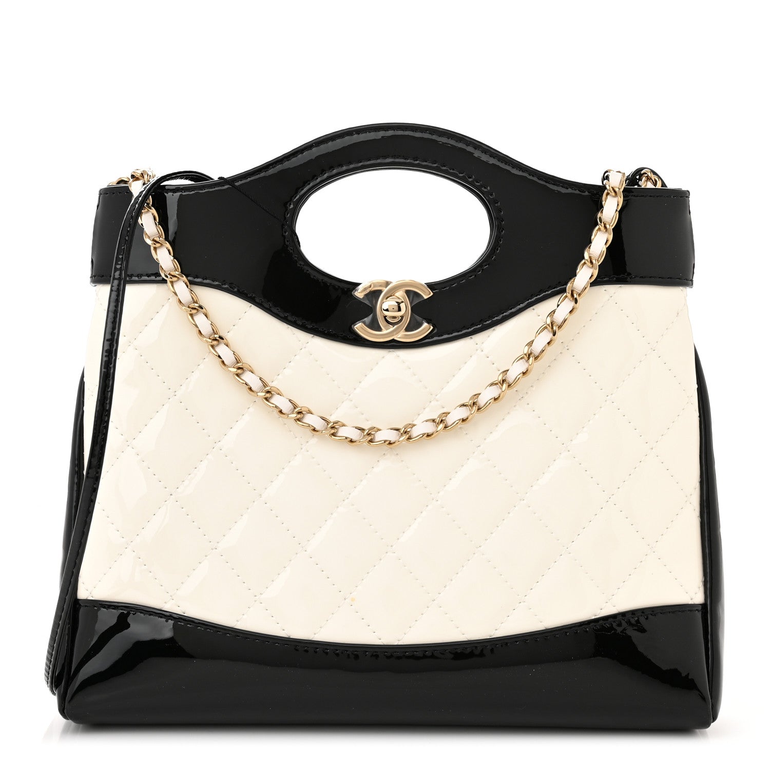 Chanel Patent Calfskin Quilted Mini 31 Shopping Bag White Black 1 of 11
