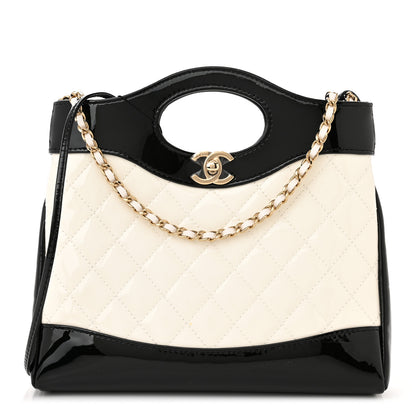 Chanel Patent Calfskin Quilted Mini 31 Shopping Bag White Black 1 of 11