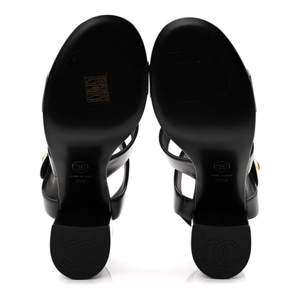 Chanel Shiny Calfskin CC Sandals 38.5 Black 6 of 9