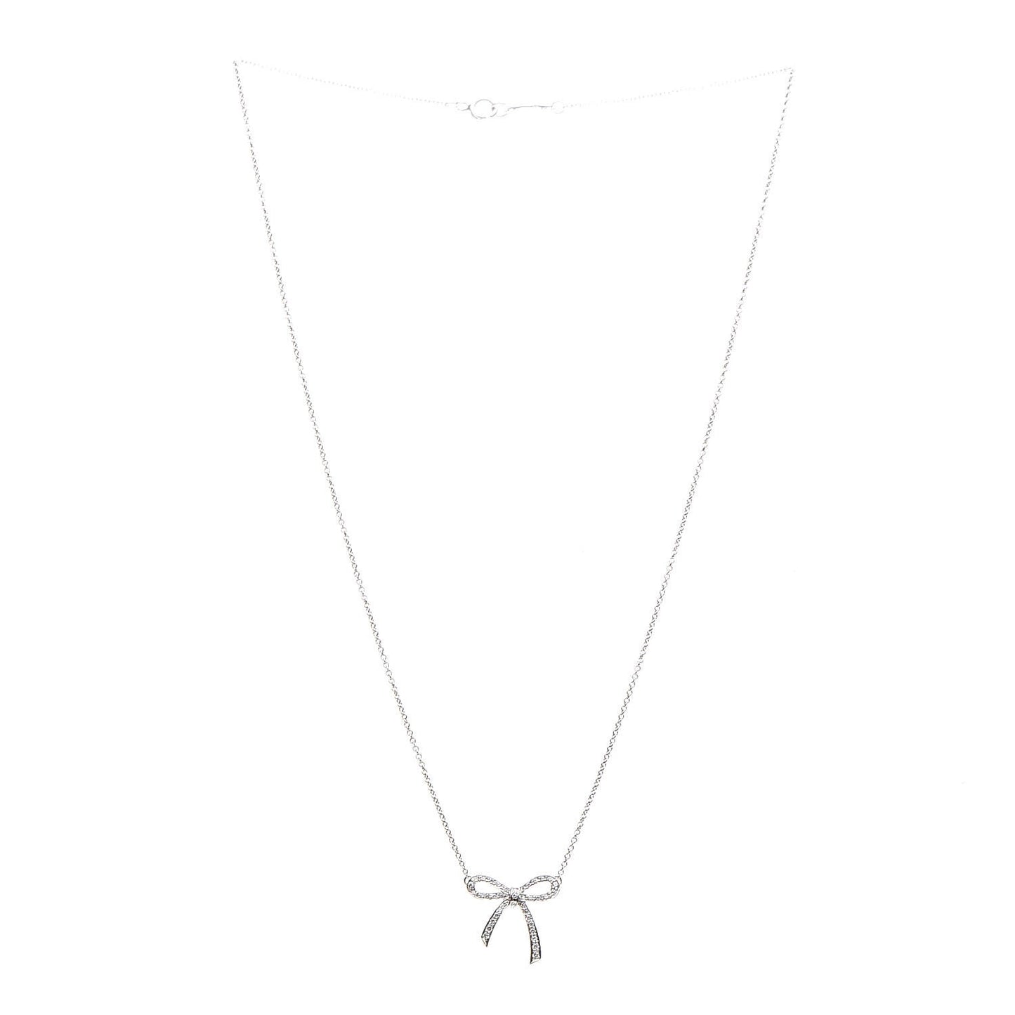 Platinum Diamond Mini Bow Pendant Necklace