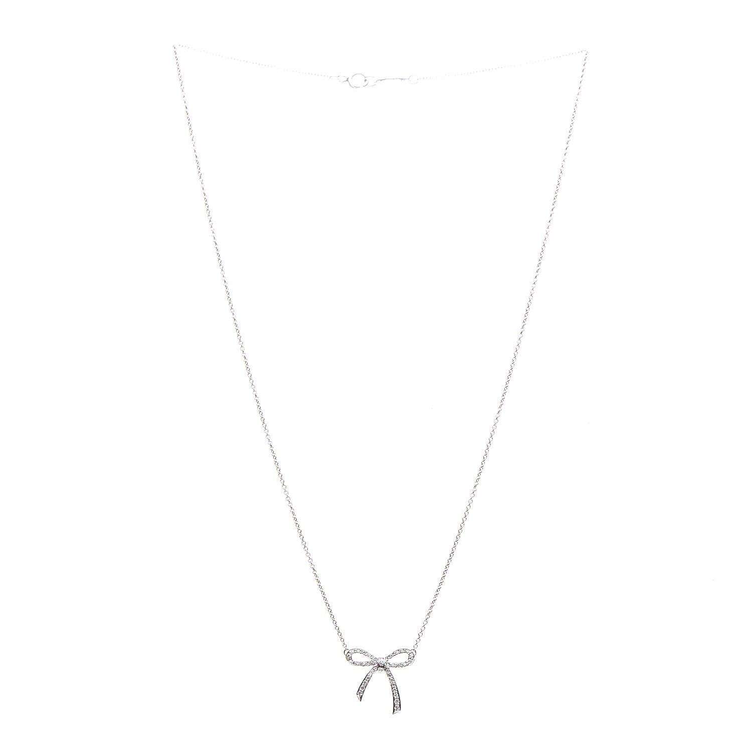 Tiffany Platinum Diamond Mini Bow Pendant Necklace 5 of 8