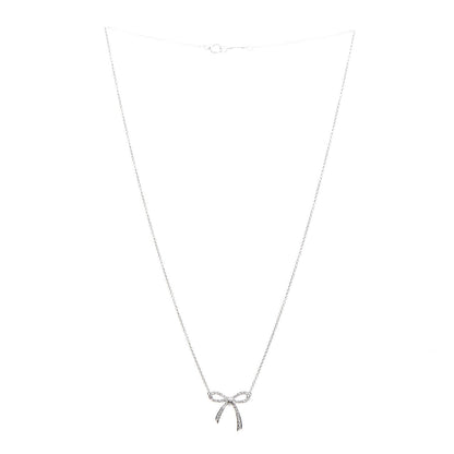 Tiffany Platinum Diamond Mini Bow Pendant Necklace 5 of 8