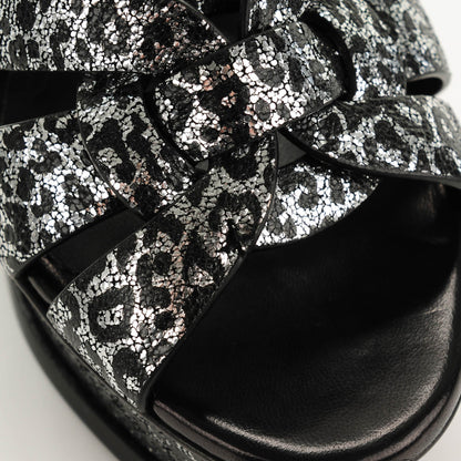 Saint Laurent Metallic Calfskin Leopard Print Tribute 105 Platform Sandals 40 Black Silver 7 of 7