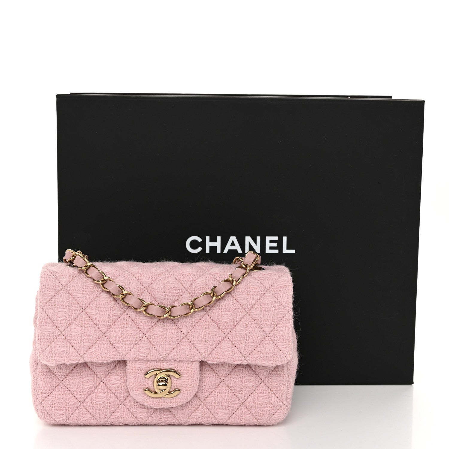 Chanel Tweed Quilted Mini Rectangular Flap Light Pink 11 of 11