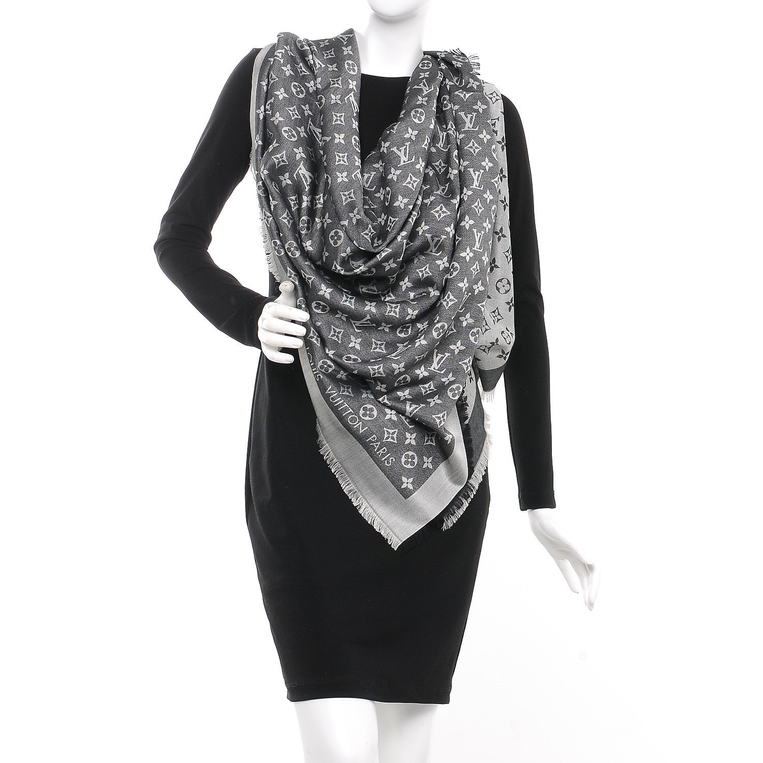 Louis Vuitton Silk Wool Monogram Denim Shawl Black 2 of 4