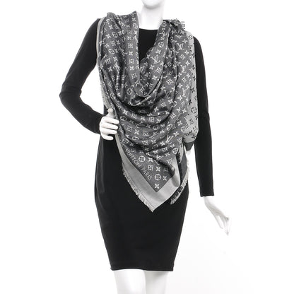 Louis Vuitton Silk Wool Monogram Denim Shawl Black 2 of 4