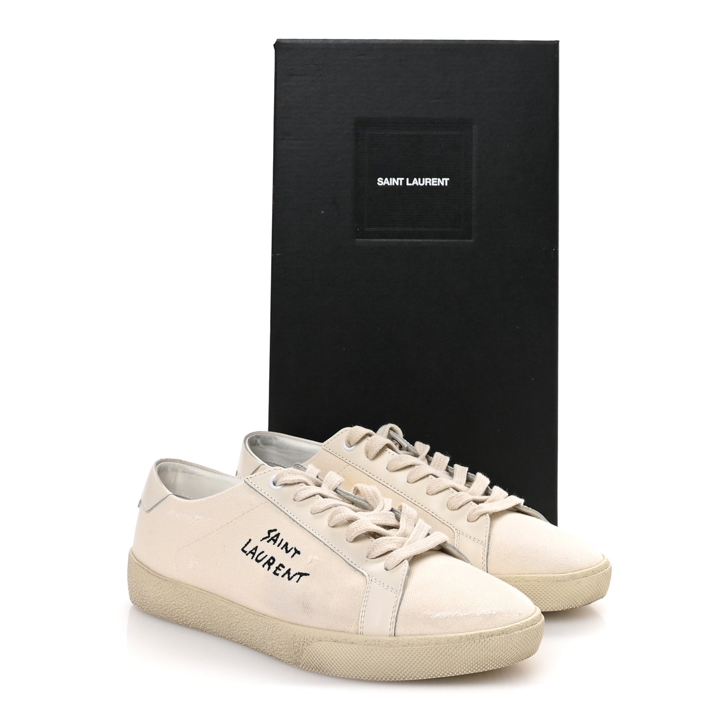 Distressed Canvas Court Classic Sneakers 41 Panna