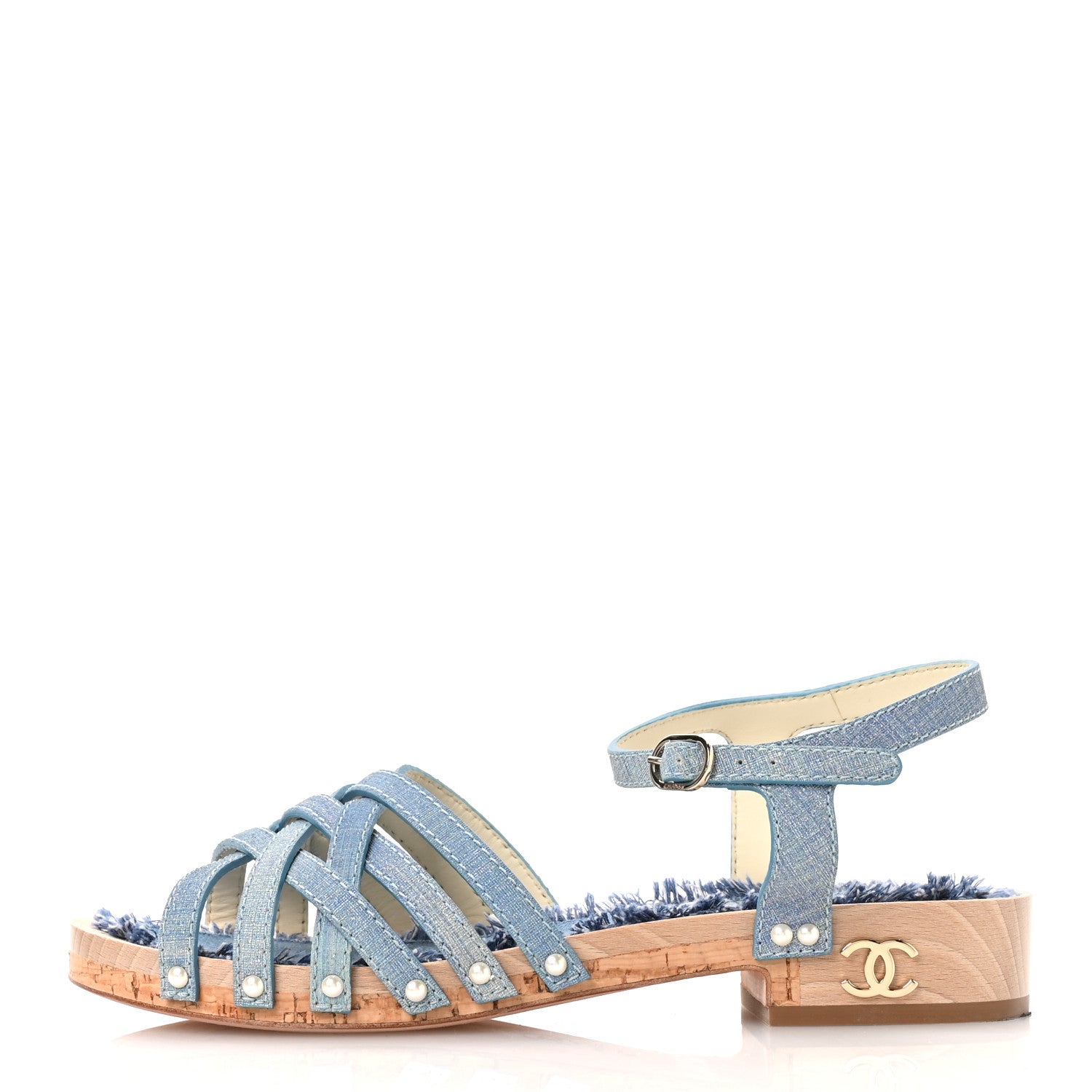 Chanel Denim Cork Pearl Sandals 39 Blue 1 of 9