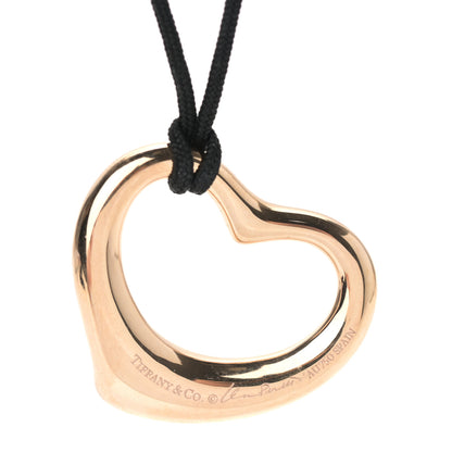 Tiffany 18K Rose Gold Diamond 26mm Elsa Peretti Open Heart Pendant Cord Necklace 4 of 4