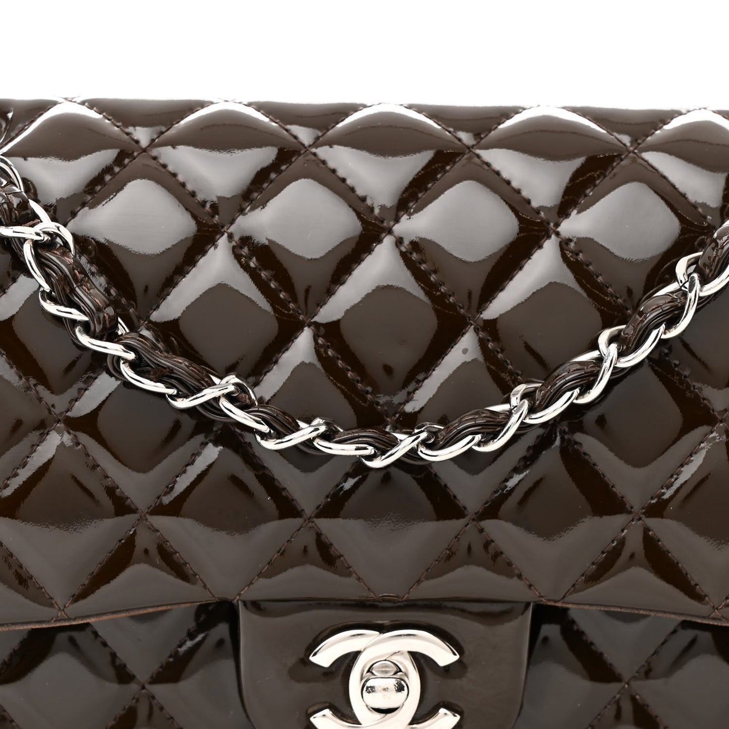 Patent Quilted Medium Double Flap Brown