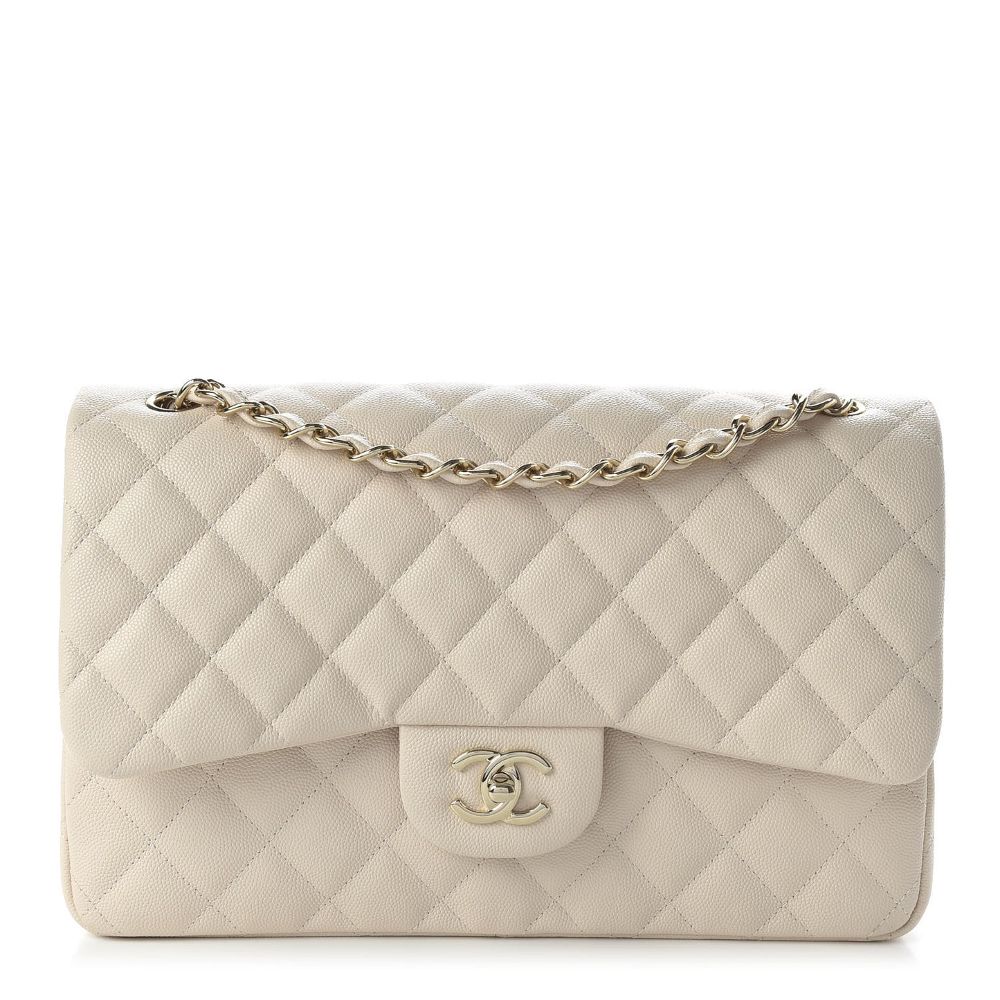 Pearly Caviar Quilted Jumbo Double Flap Dark White