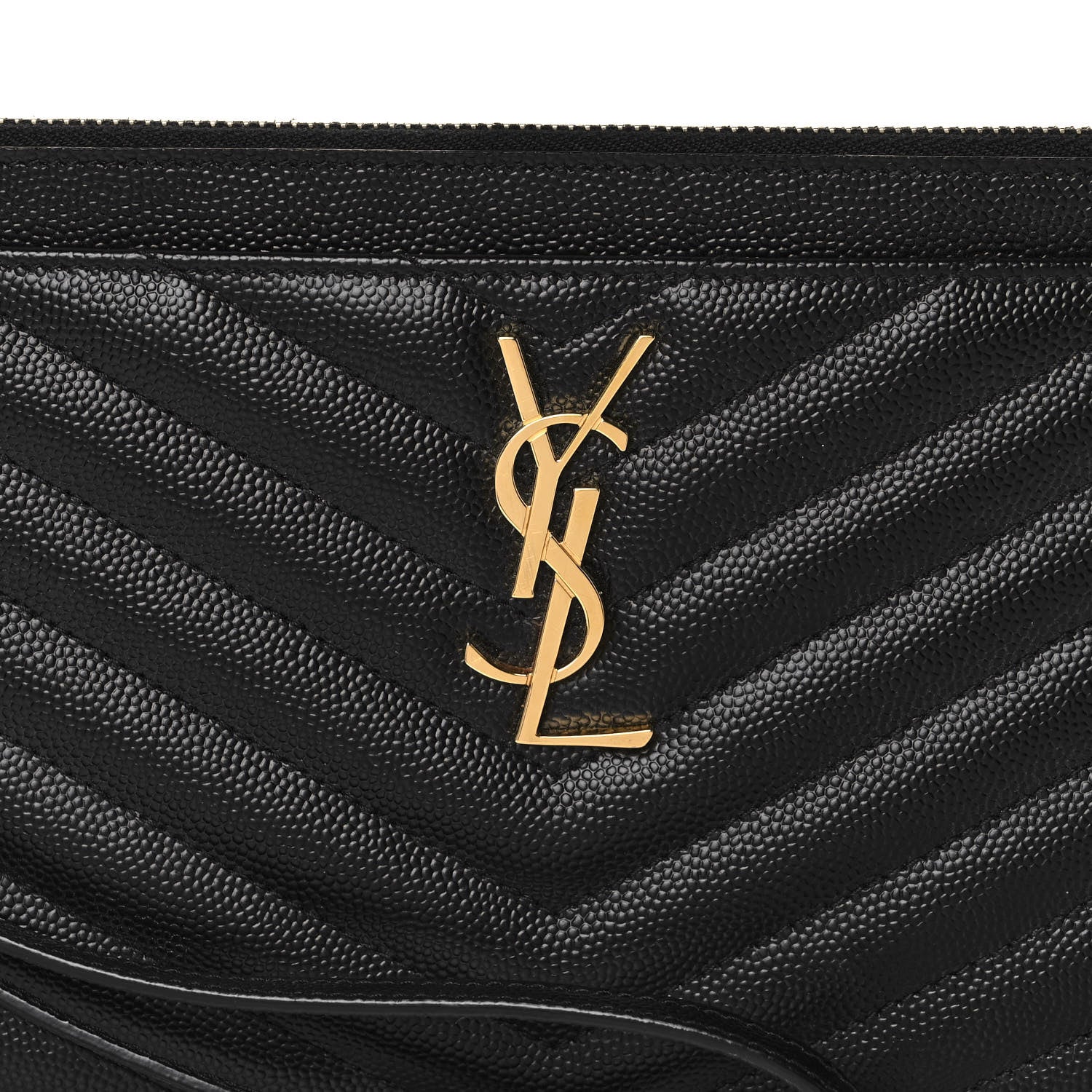 Saint Laurent Grain De Poudre Chevron Monogram Large Bill Pouch Black 9 of 11