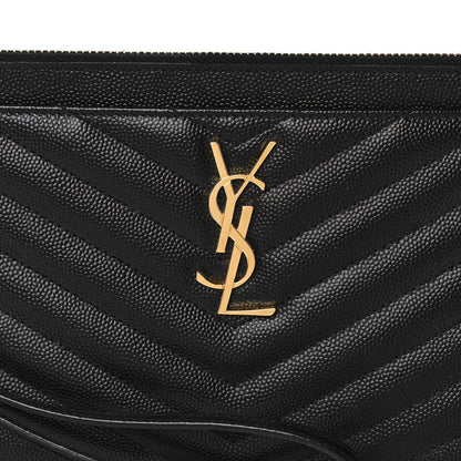 Saint Laurent Grain De Poudre Chevron Monogram Large Bill Pouch Black 9 of 11