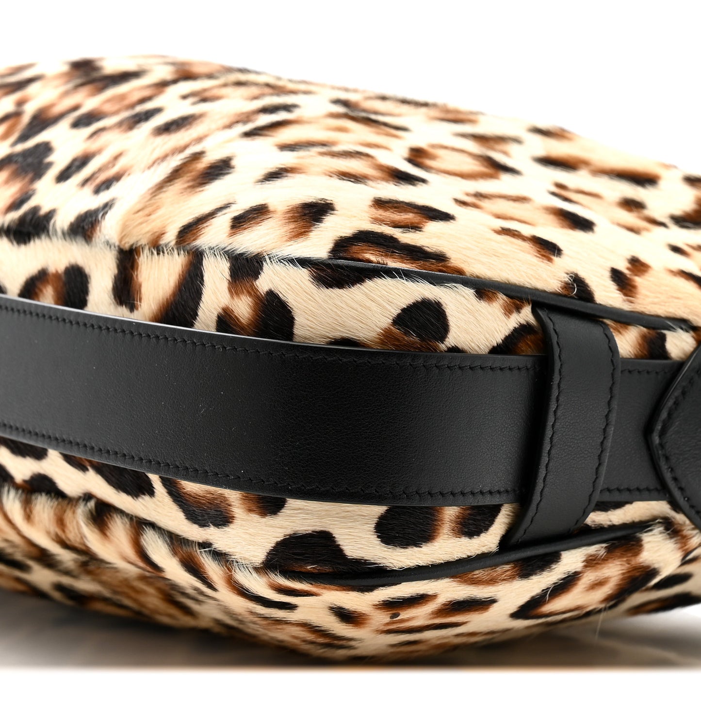 Furry Goatskin Leopard Medium Romy Shoulder Bag Natural Black