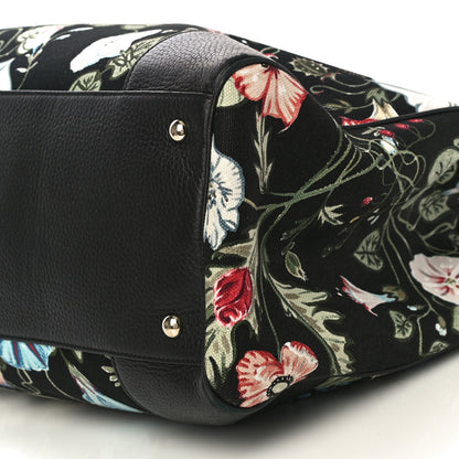 Gucci Canvas Cellarius Calfskin Flora Knight Large Bamboo Shopper Tote Black 5 of 10
