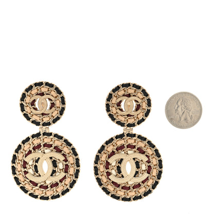 Chanel Lambskin Leather Medals CC Drop Clip On Earrings Black Beige Gold 2 of 4