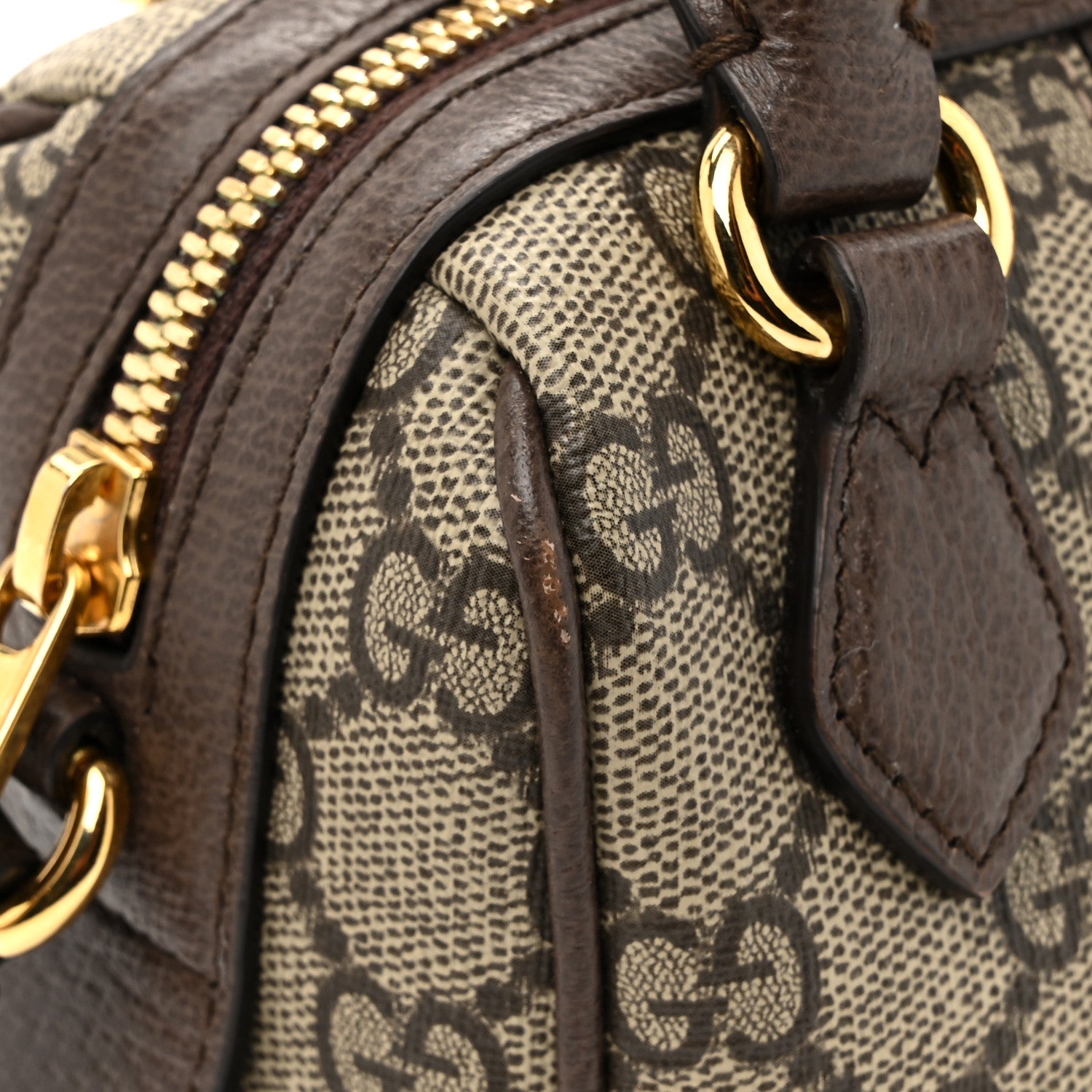 Gucci GG Supreme Monogram Textured Dollar Calfskin Web Super Mini Ophidia Top Handle Bowler Bag Beige Ebony New Acero 15 of 15