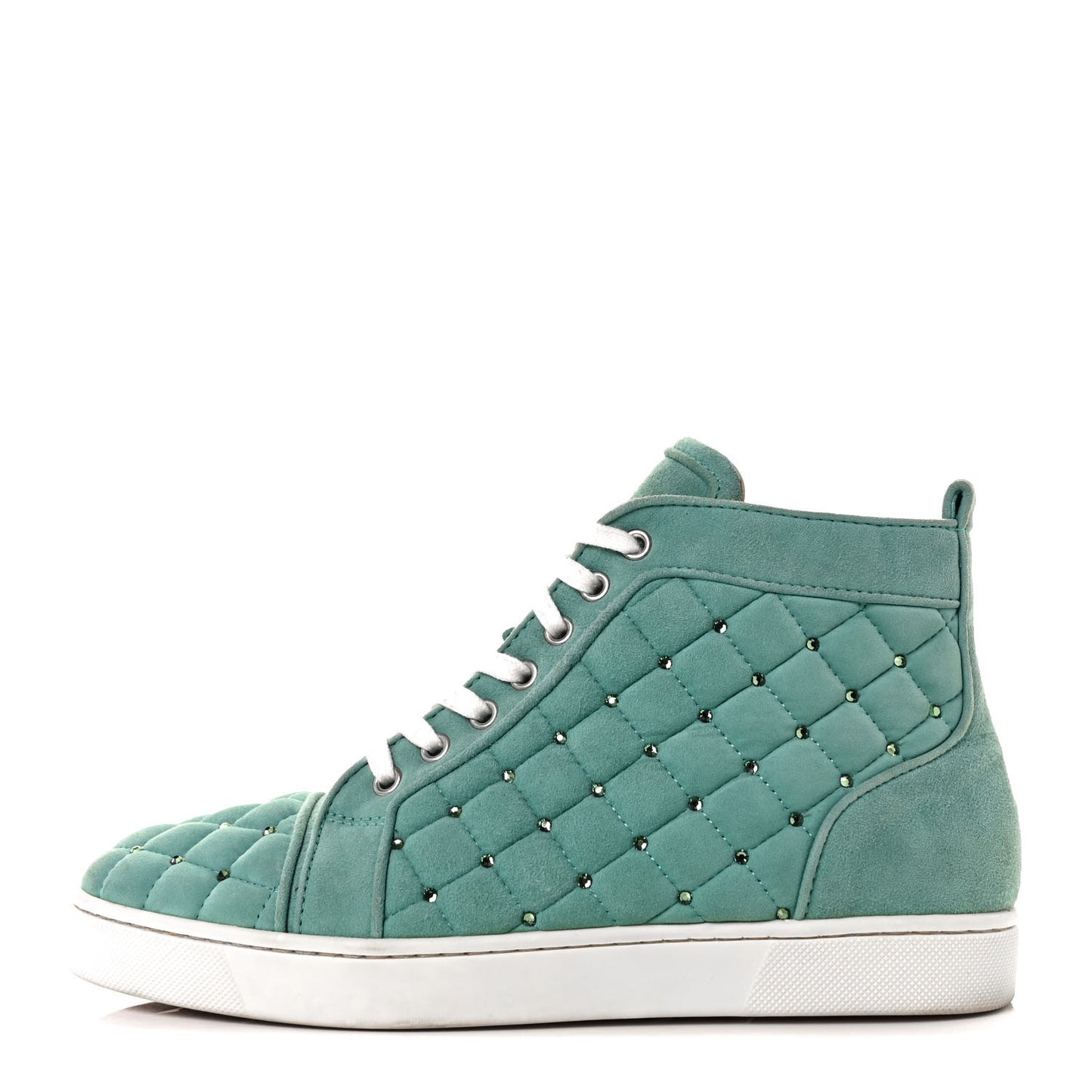 Calfskin Suede Quilted Crystal High Top Flat Sneakers 40