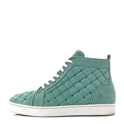 Christian Louboutin Calfskin Suede Quilted Crystal High Top Flat Sneakers 40 1 of 7
