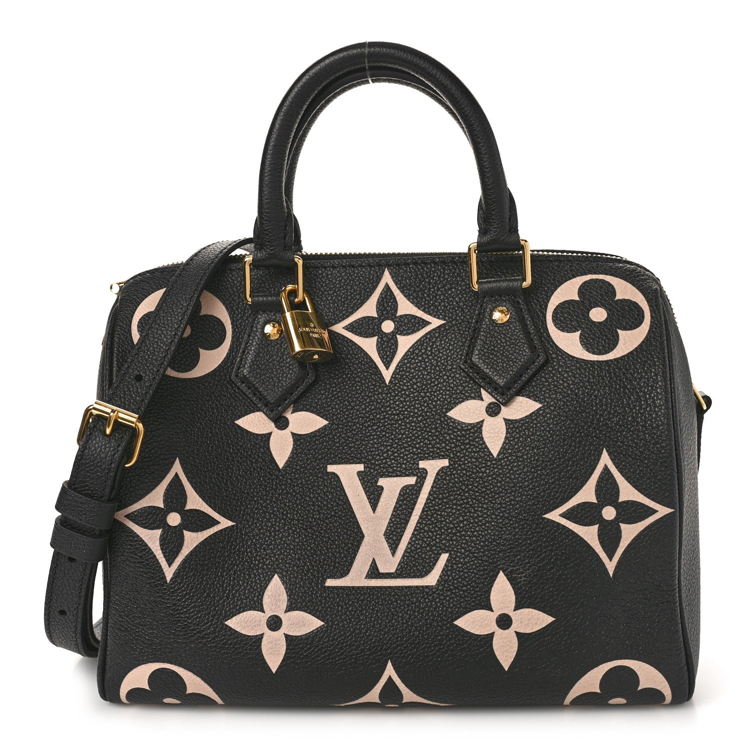 Louis Vuitton Empreinte Monogram Giant Speedy Bandouliere 25 Black Beige 1 of 9