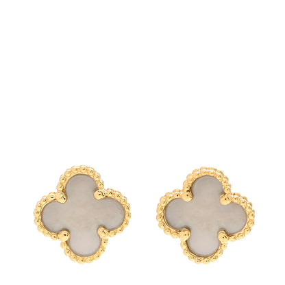 Van Cleef & Arpels 18K Yellow Gold Mother of Pearl Sweet Alhambra Earrings 1 of 4