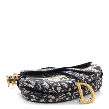 Christian Dior Oblique Embroidered Saddle Bag Blue 4 of 12