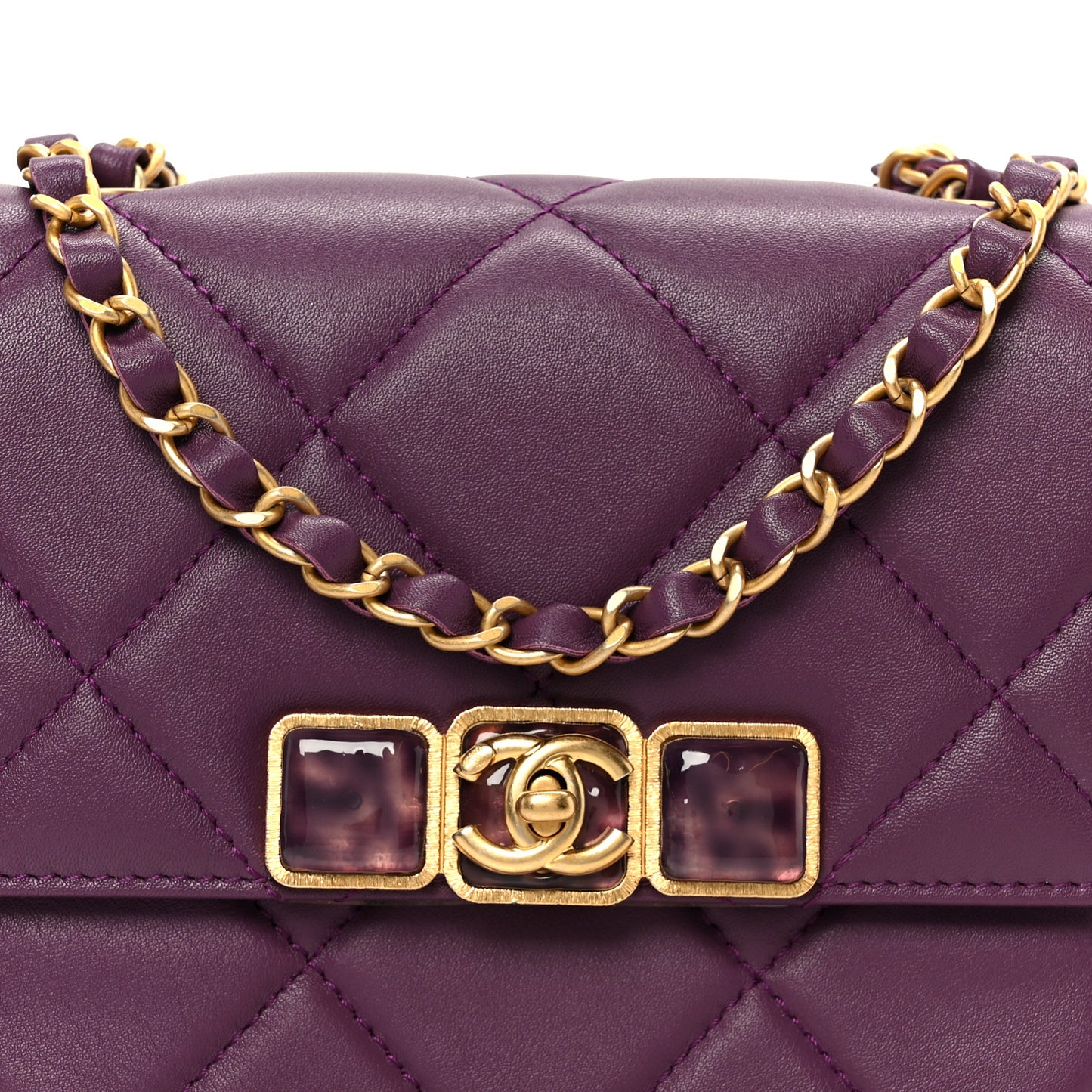 Calfskin Resin Quilted Mini Flap Purple