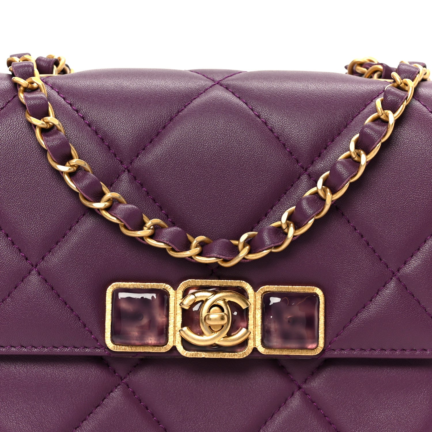 Chanel Calfskin Resin Quilted Mini Flap Purple 8 of 10