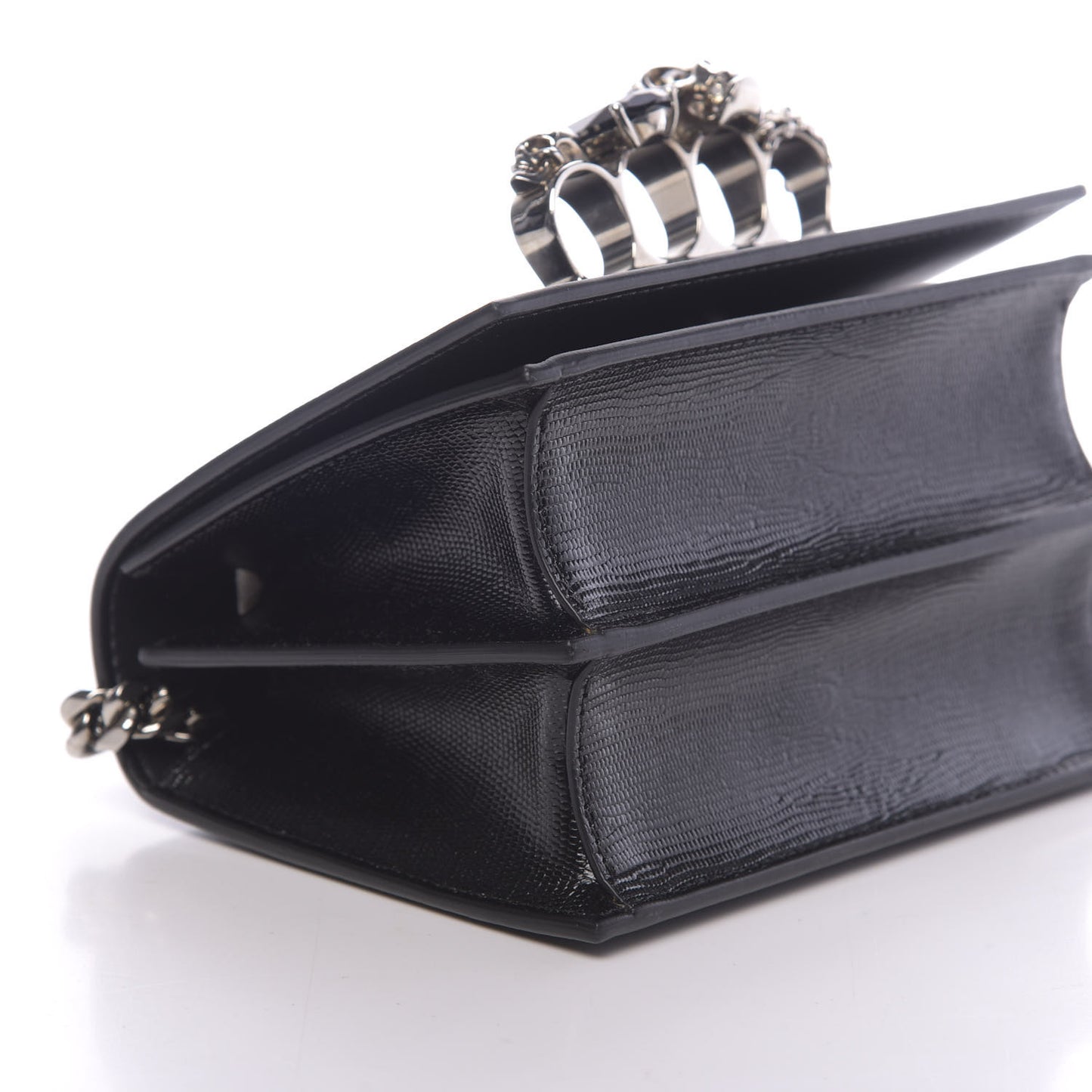 Lizard Embossed Calfskin Knuckle Crossbody Black