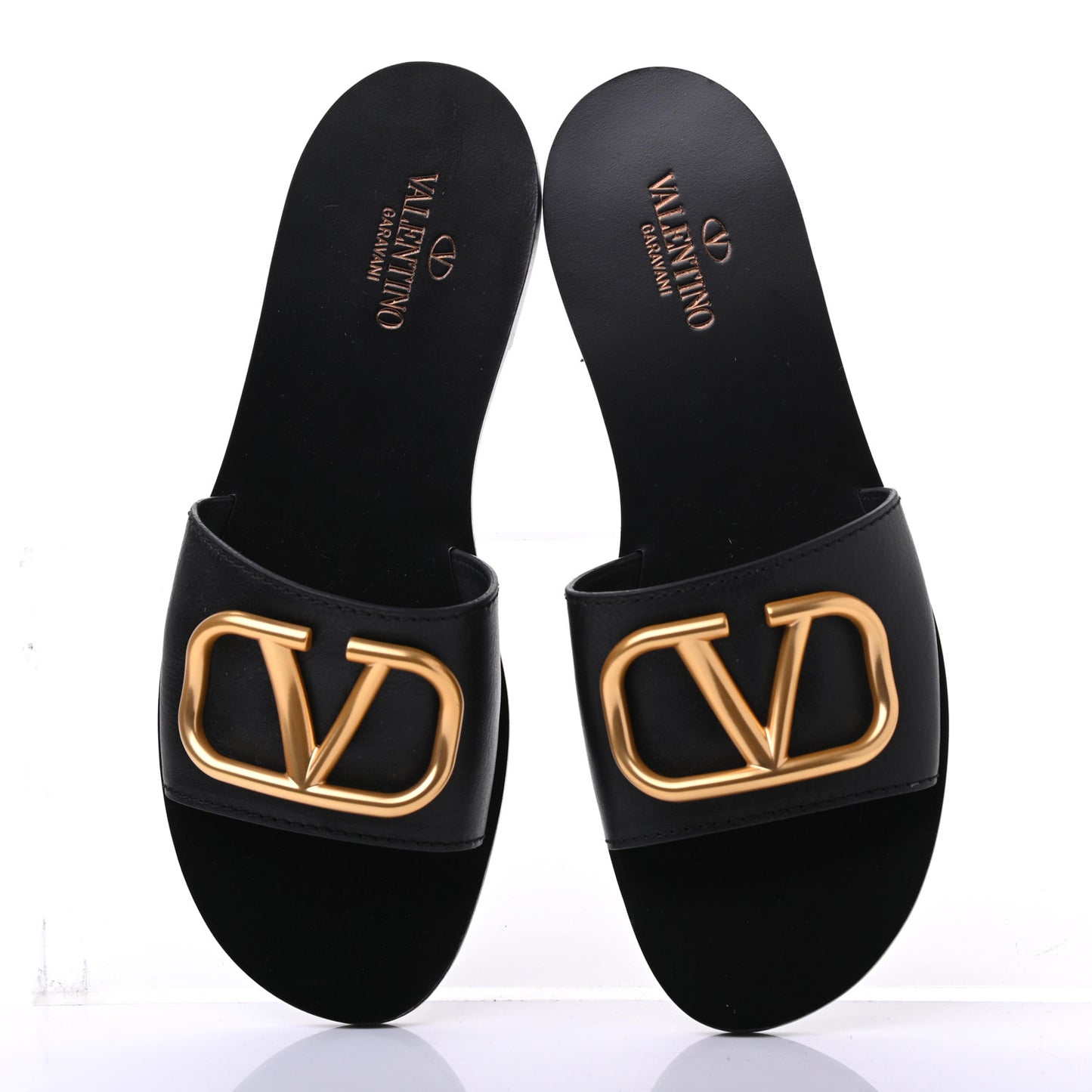 Grainy Cowhide Vlogo Flat Slide Sandals 38 Black