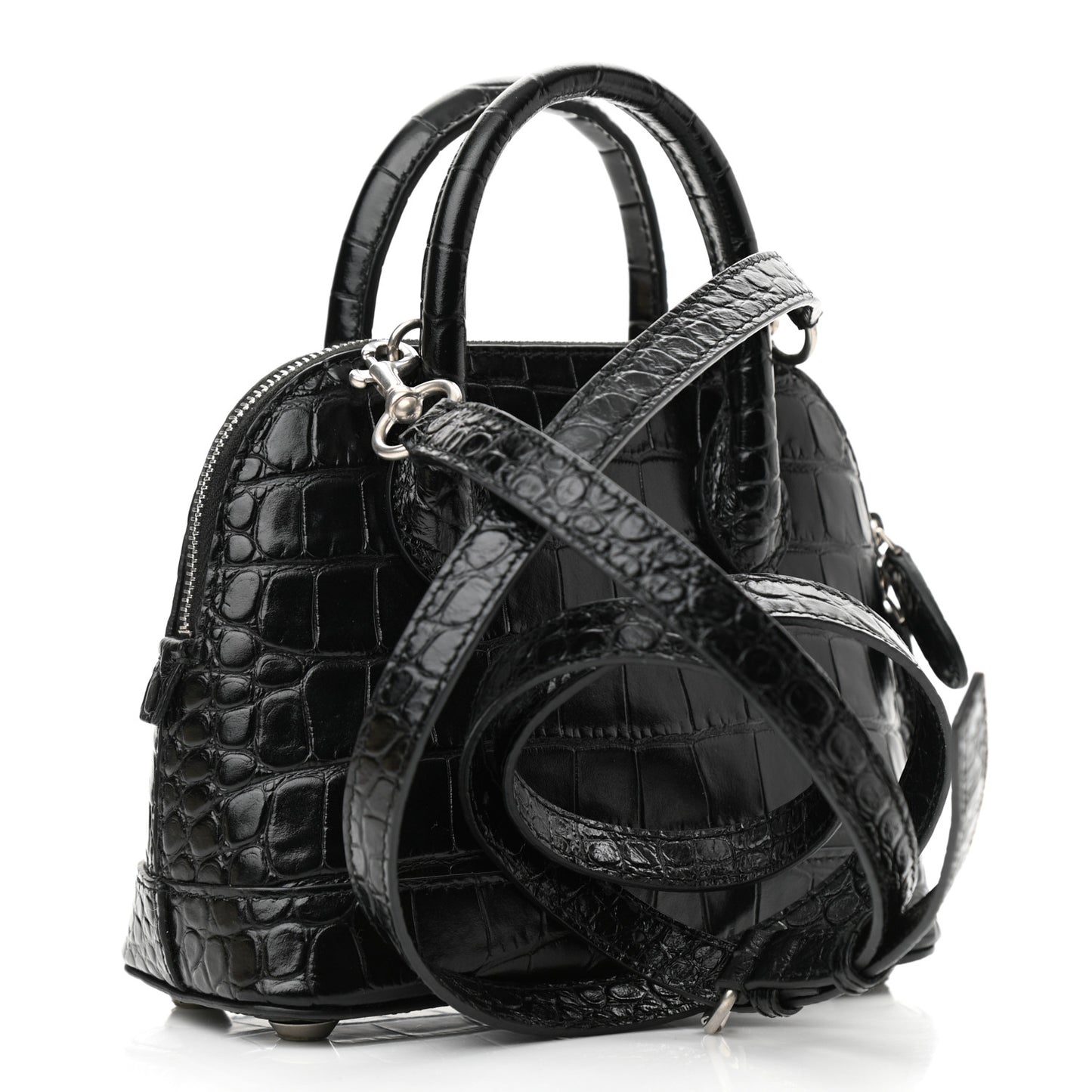 Calfskin Logo Crocodile Embossed XXS Ville Top Handle Bag Black White