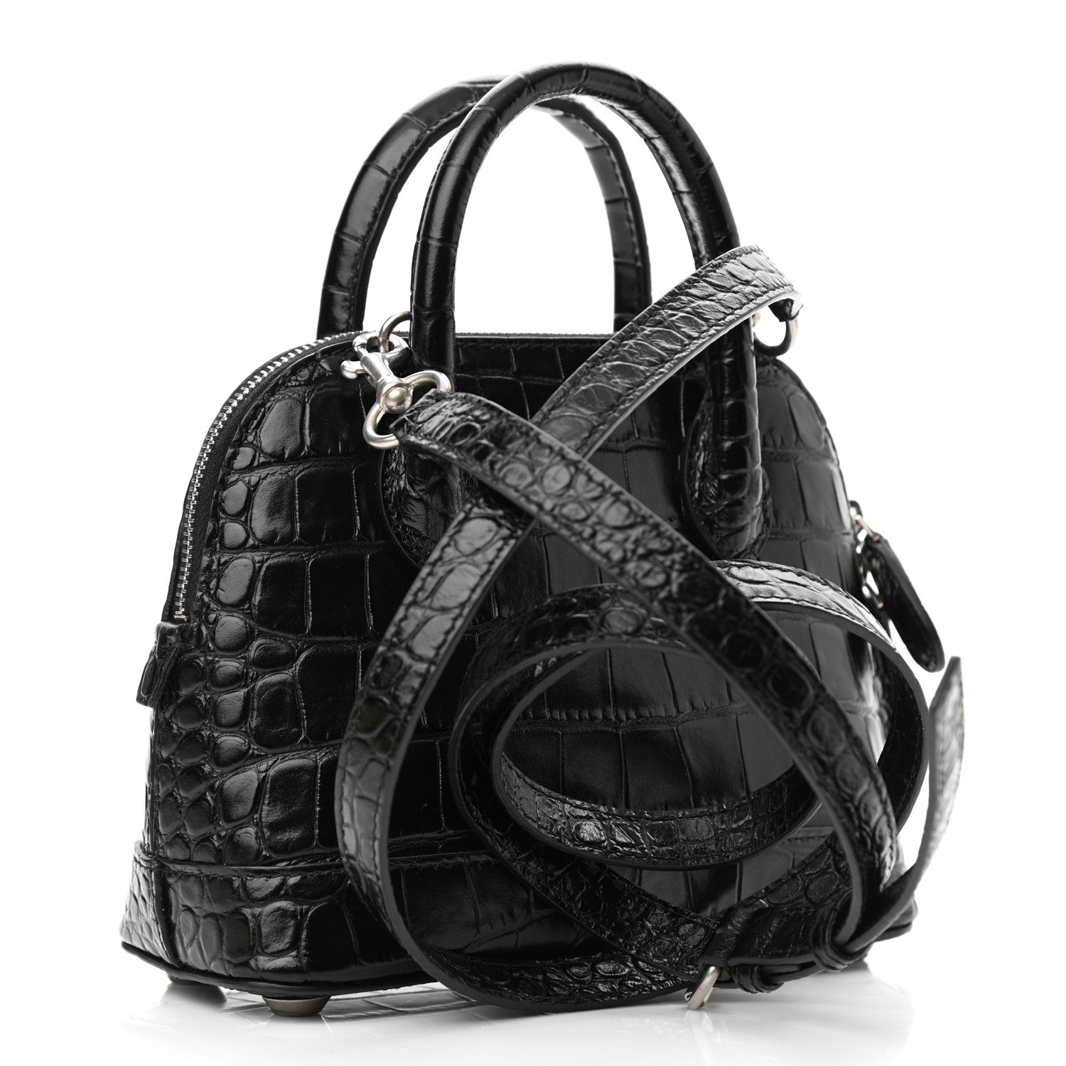 Balenciaga Calfskin Logo Crocodile Embossed XXS Ville Top Handle Bag Black White 3 of 9