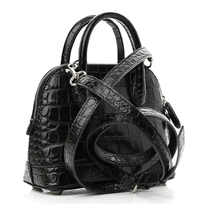 Balenciaga Calfskin Logo Crocodile Embossed XXS Ville Top Handle Bag Black White 3 of 9