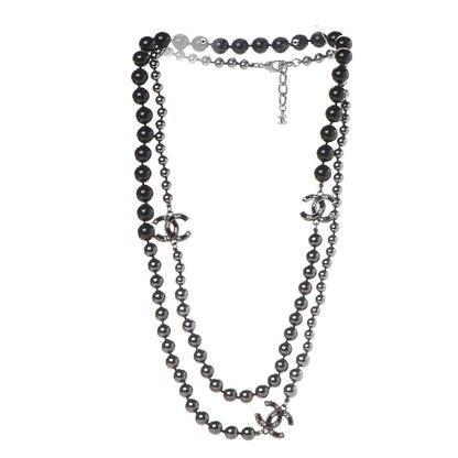 Chanel Ruthenium Graduated Bead Crystal CC Long Necklace Black 3 of 7