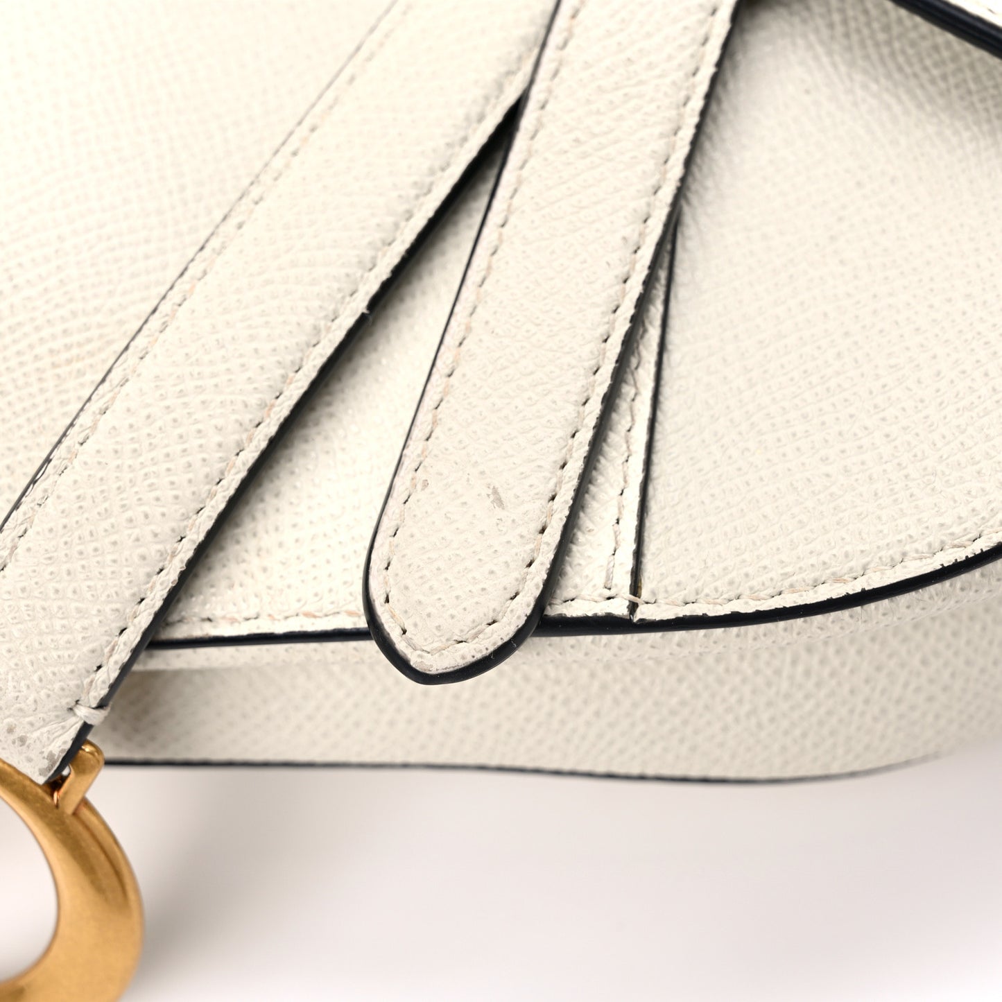 Grained Calfskin Mini Saddle Bag White