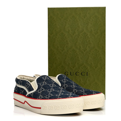 Gucci New Denim GG Monogram Womens 1977 Tennis Slip On 30mm Sneakers 37.5 Blue Tea Mystic White 9 of 9