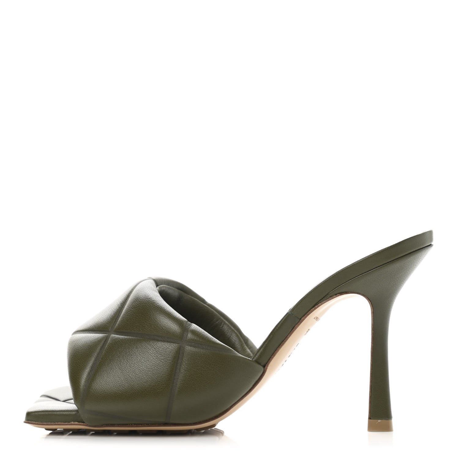 Bottega Veneta Nappa Quilted Rubber Lido Mule Sandals 36.5 Khaki 1 of 9