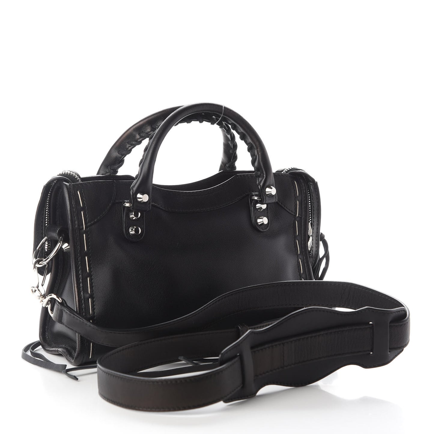 Calfskin Topstitch Classic Silver Hardware Mini City Black