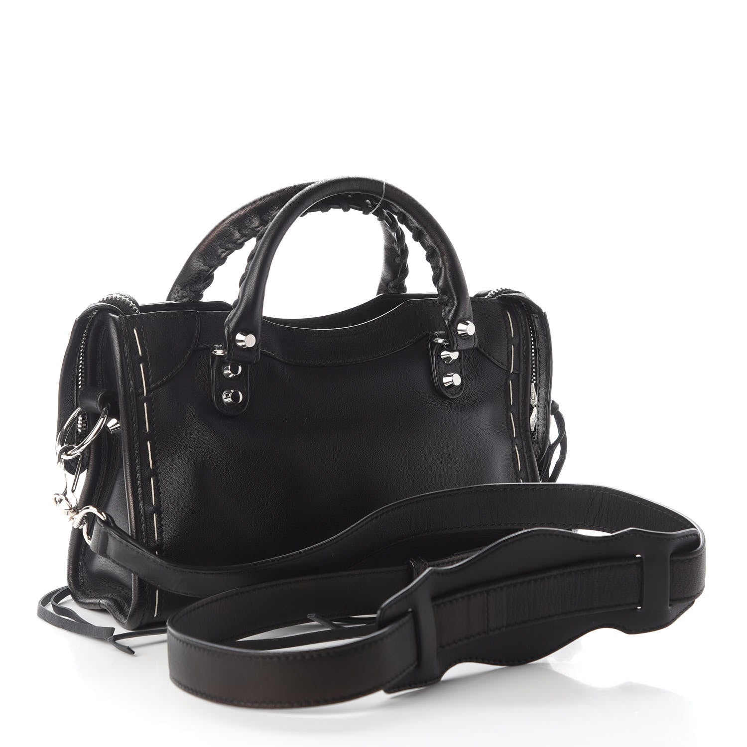 Balenciaga Calfskin Topstitch Classic Silver Hardware Mini City Black 2 of 8