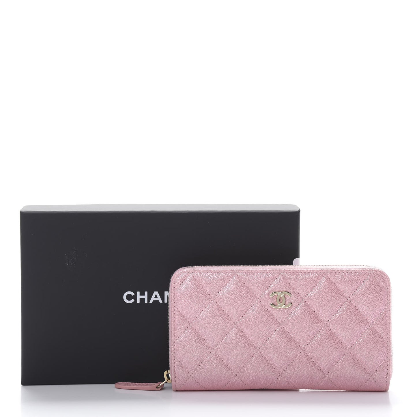 Iridescent Caviar Quilted Medium Zip Around Wallet Pink