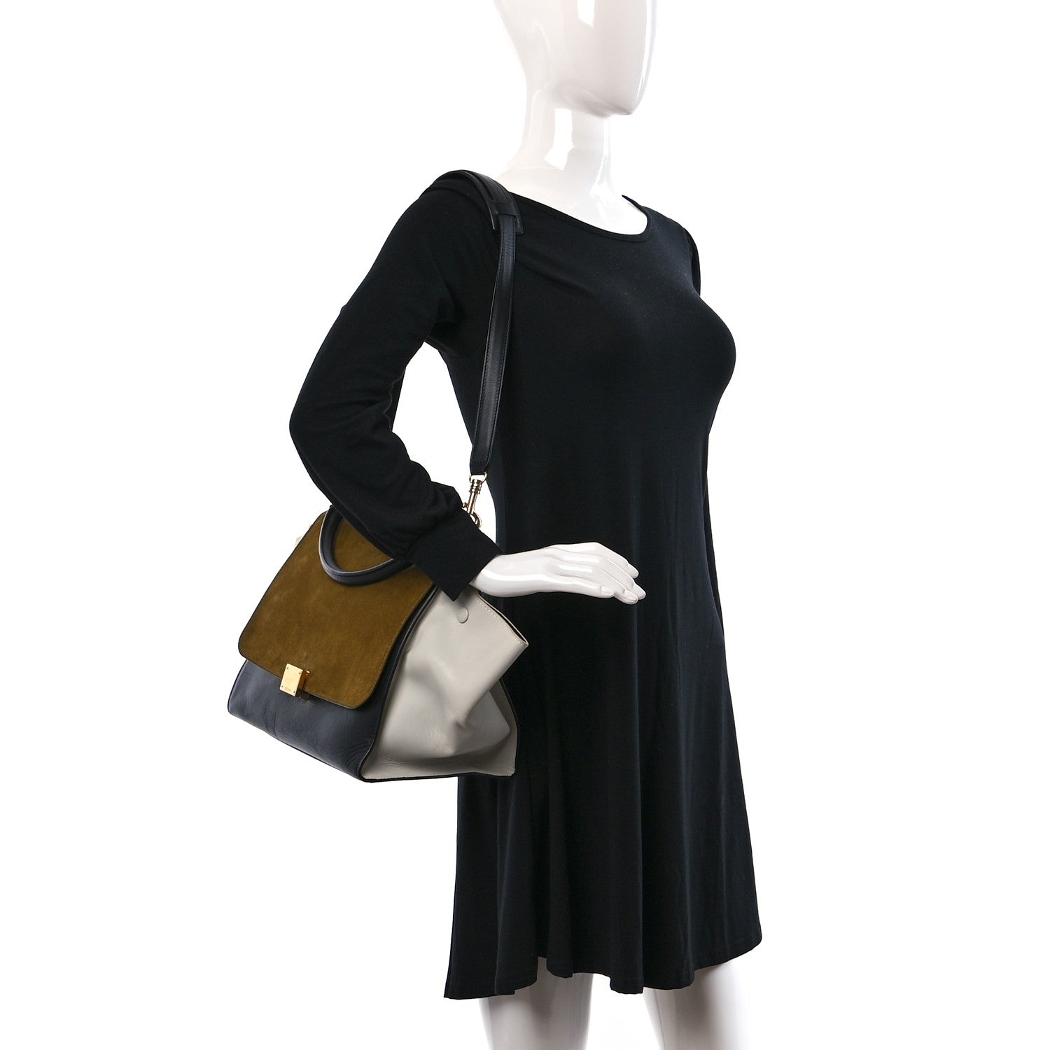 Celine Smooth Calfskin Suede Medium Tri-Color Trapeze Brown Black 2 of 8