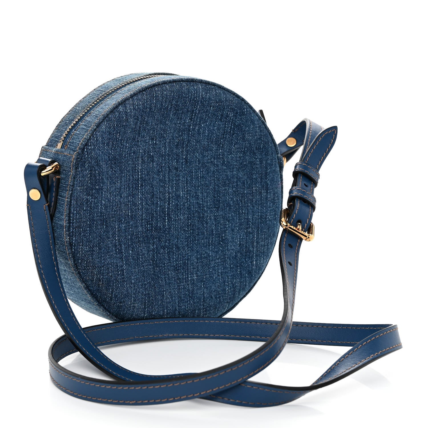 Versace Denim Mini La Medusa Chain Round Crossbody Bag Navy Blue 3 of 9