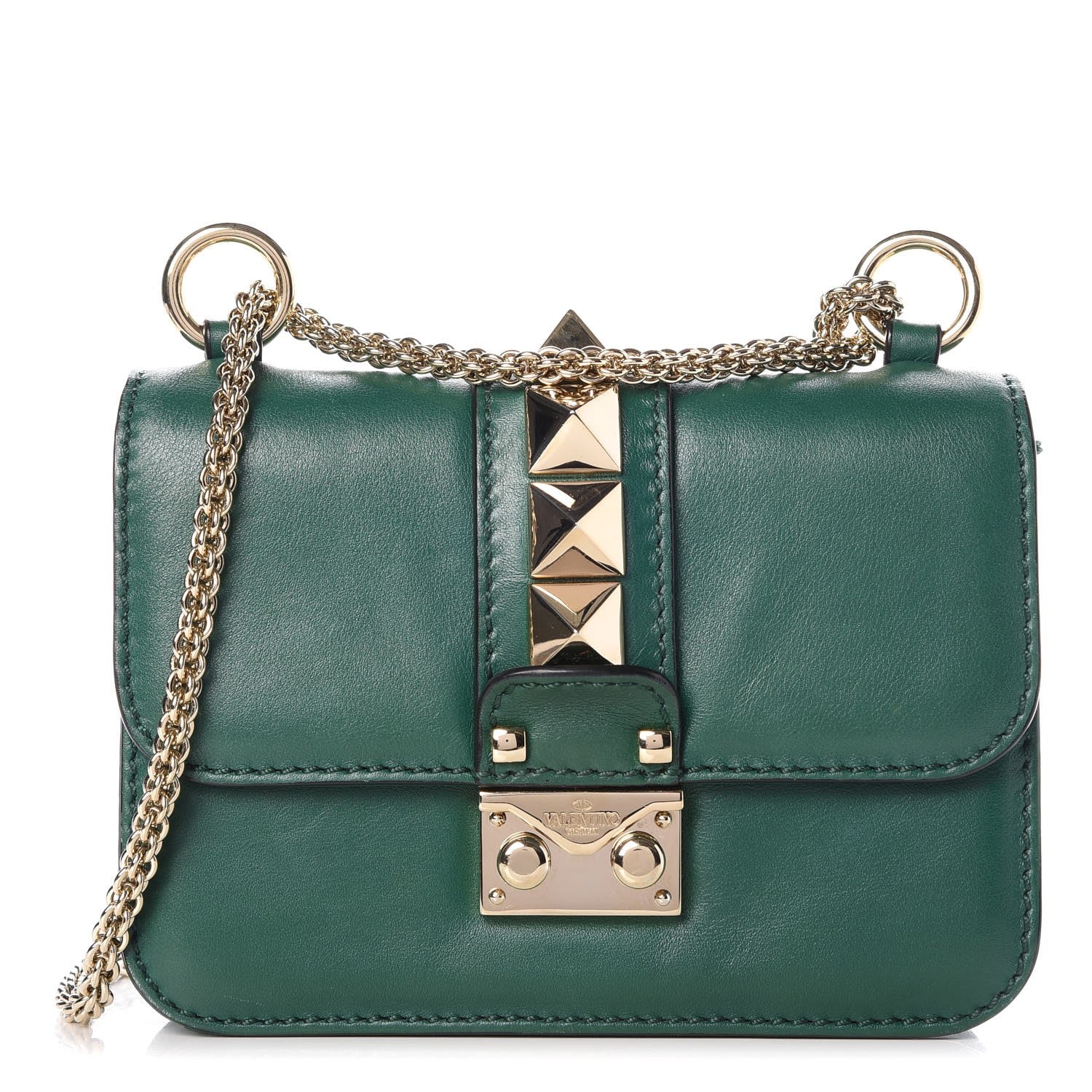 Valentino Garavani Vitello Mini Glam Lock Rockstud Flap Green 1 of 7