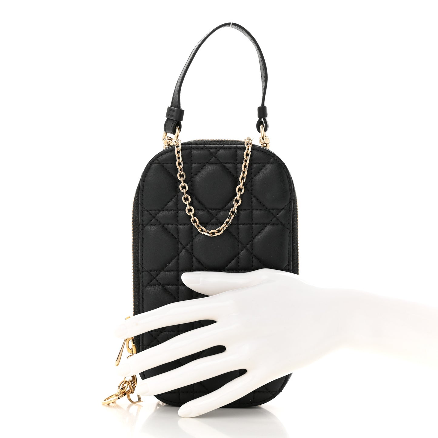 Lambskin Cannage Lady Dior Phone Holder Black
