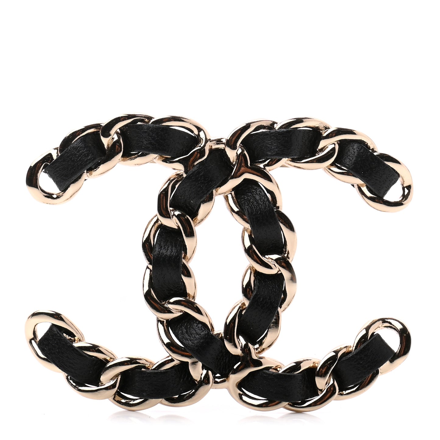 Lambskin Chain CC Brooch Black Gold