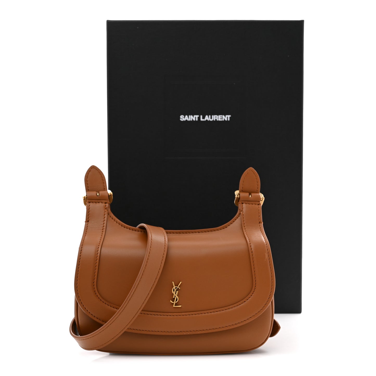 Smooth Calfskin Small Charlie Shoulder Bag Miel Dark