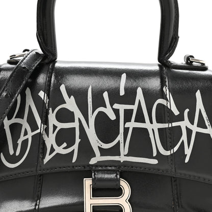 Balenciaga Box Calfskin Graffiti Logo Hourglass Top Handle Bag XS Black Silver 8 of 11