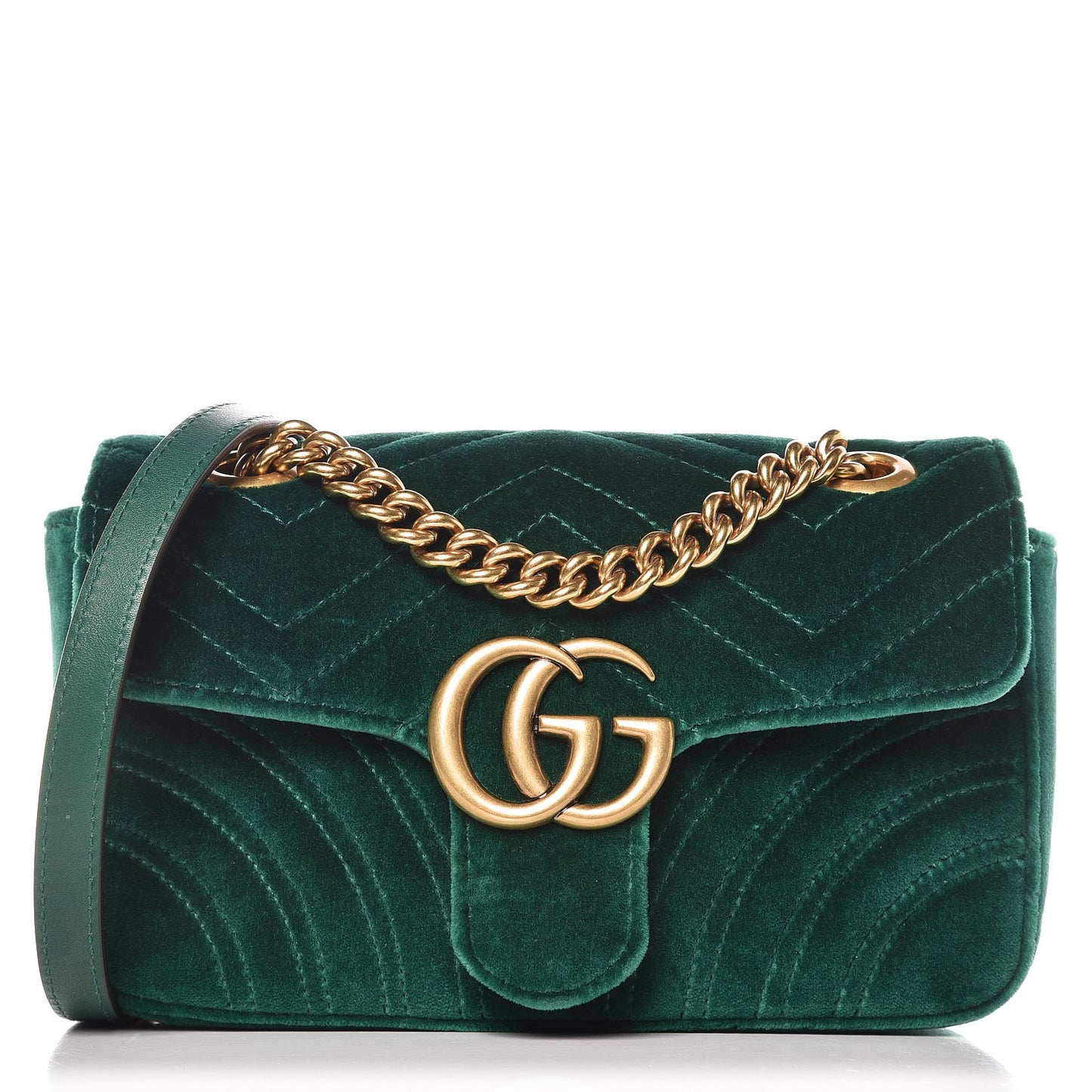 Velvet Matelasse Mini GG Marmont Shoulder Bag Emerald